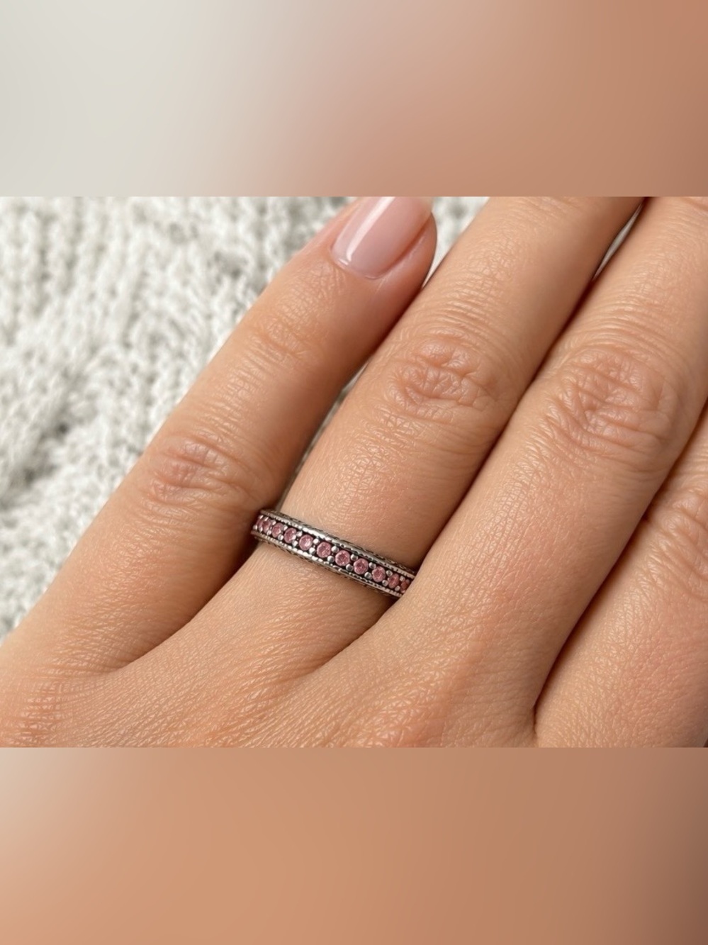 Pandora Pink CZ Eternity Band. Sterling Silver